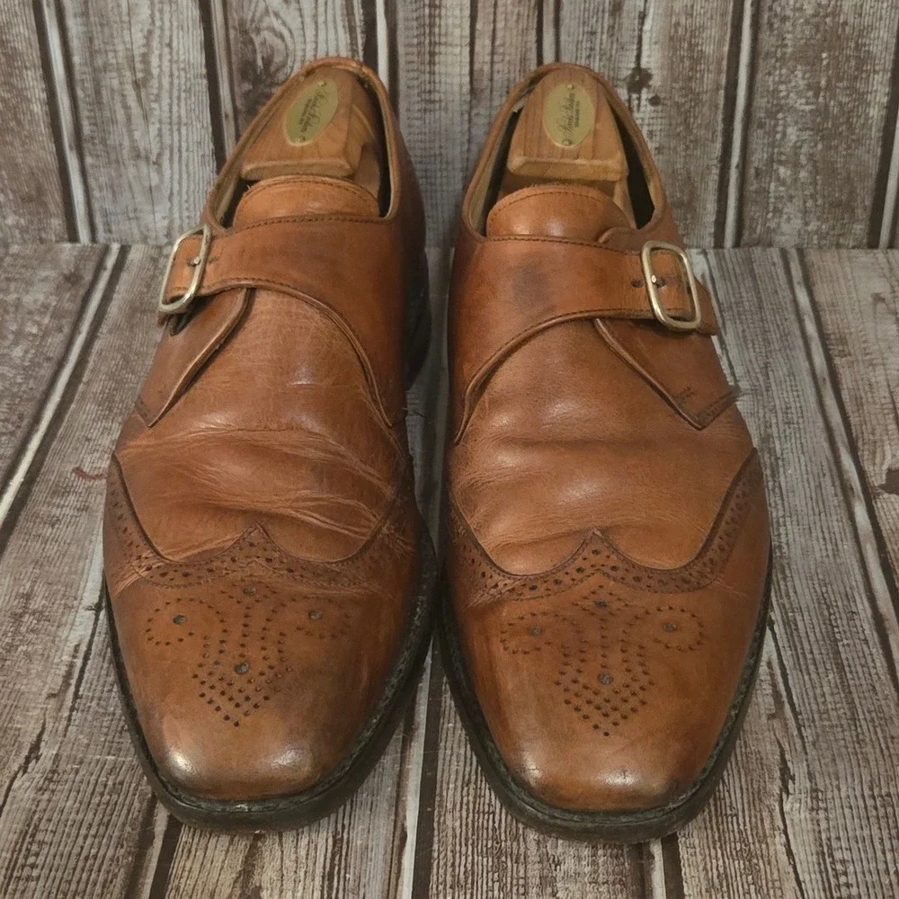 9 UK/ 10 US Mens Charles Tyrwhitt Monk Strap Tan Leather Wingtip Brogue Shoes